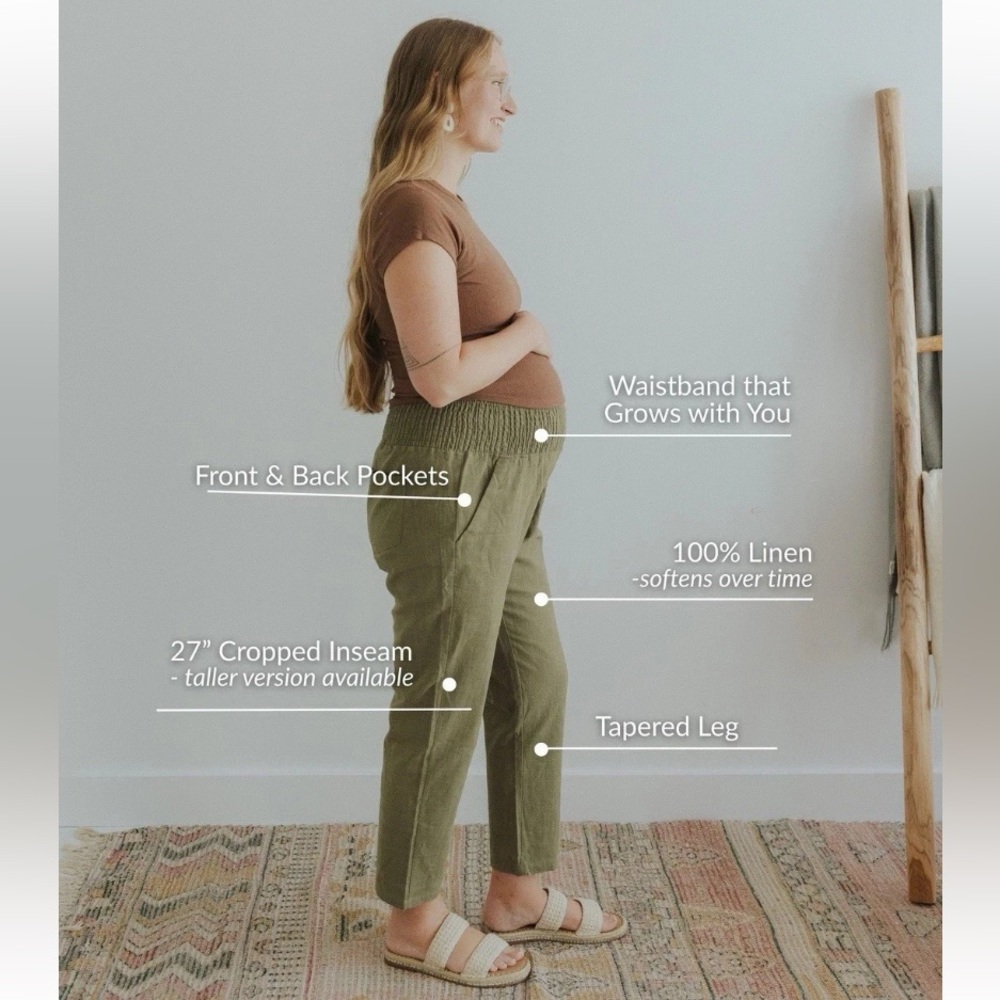 Emme Mama Transitional Maternity Pants Cream 100% Linen, large tall - Picture 9 of 10